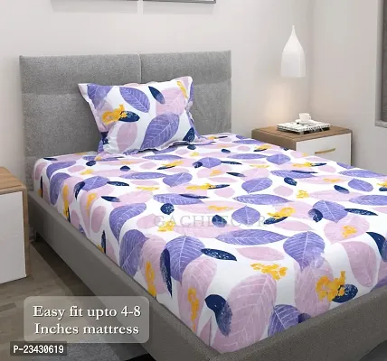 GACHDECOR All Around Elastic Fitted Single Bed Size Bedsheet with 1 Large Pillow Covers Fits Upto Mattress of 8 Inches,Size - 36 x 72 x 8 Inches- Lavender Leafy-thumb3