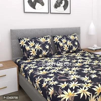 GACHDECOR All Around Elastic Fitted Bedsheets King Size 72 x 72 Double Bed Bedsheet with 2 Pillow Covers Fits Upto Mattress of 8 Inches, Size - 72 x 72 x 8 Inches, (Black Blossom)-thumb3