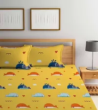 Gachdecor Try One Low Prize 300 TC Elastic Fitted Comfortable Cotton Printed King Size Bedsheet with 2 pillow covers, 72 inch X 78 Inch, Color, Yellow Fish-thumb1