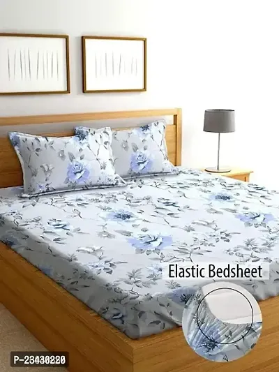 GACHDECOR Elastic Fitted Bedsheets Queen Size, Bedsheet for Queen Bed Elastic Fitted, 220 TC Cotton Feel Printed Fitted Bedsheet with 2 Pillow Covers