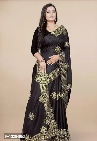 Elegant Black Vichitra Silk Embroidered Bandhani Women Saree with Blouse Piece