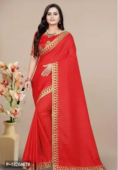 Elegant Red Vichitra Silk Embroidered Bandhani Women Saree with Blouse Piece