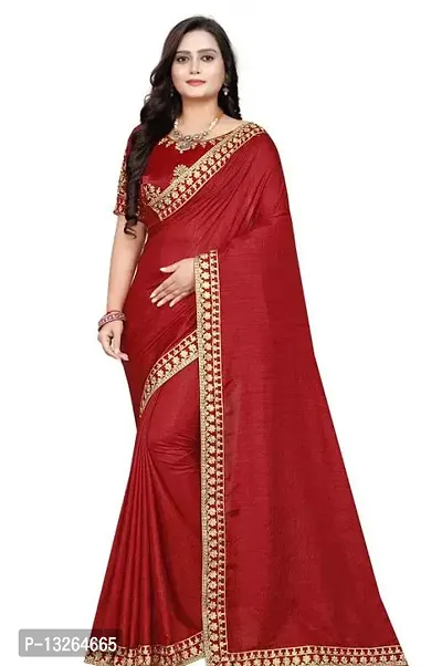 Elegant Red Vichitra Silk Embroidered Bandhani Women Saree with Blouse Piece-thumb0