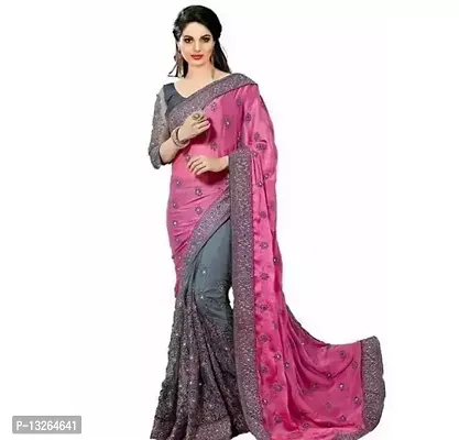 Elegant Pink Net Embroidered Bandhani Women Saree with Blouse Piece