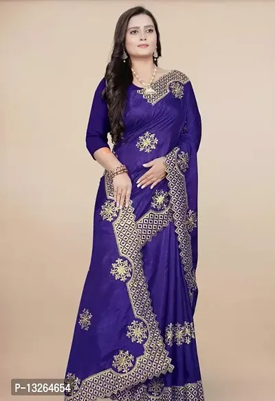Elegant Blue Vichitra Silk Embroidered Bandhani Women Saree with Blouse Piece