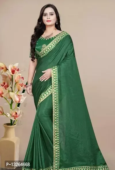 Elegant Green Vichitra Silk Embroidered Bandhani Women Saree with Blouse Piece