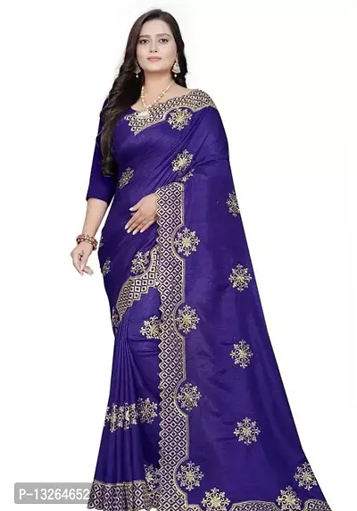 Elegant Blue Vichitra Silk Embroidered Bandhani Women Saree with Blouse Piece-thumb0