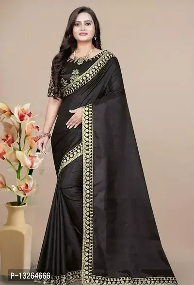 Elegant Black Vichitra Silk Embroidered Bandhani Women Saree with Blouse Piece