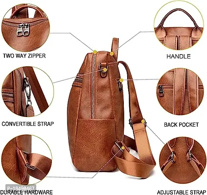 Medium 25 L Backpack Purse for Women Convertible Travel Vintage PU Leather Shoulder Bag-thumb3