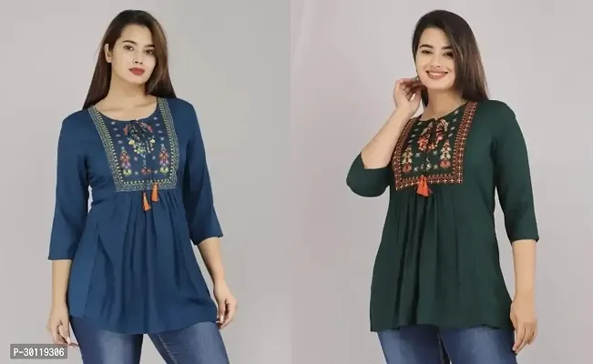 Stylish Multicoloured Rayon Top For Women Combo Of 2-thumb0