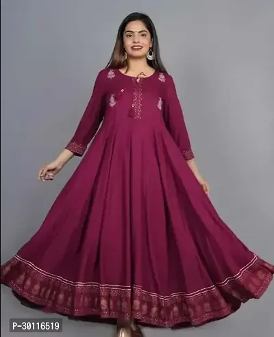 Stylish Maroon Rayon Ethnic Gown For Women-thumb0