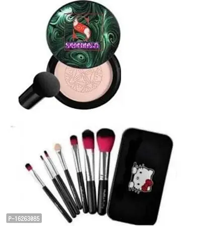 SUNISA BB CC Cream Foundation With Mushroom Head Air Cushion 20g and 7 Black Makeup Brushes Set - (Pack of 1)