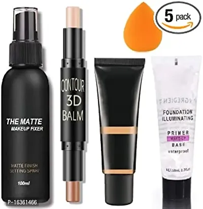 MAKEUP SETTING SPRAY FIXER AND MATTE FINISHING FOUNDATION  GEL FACE PRIMER  3D CONTOUR CONCEALER HIGHLIGHTER STICK  PUFF SOFT BLENDER-thumb0