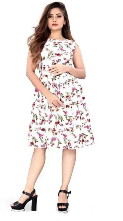 Floral Printed Crepe Dress For Women