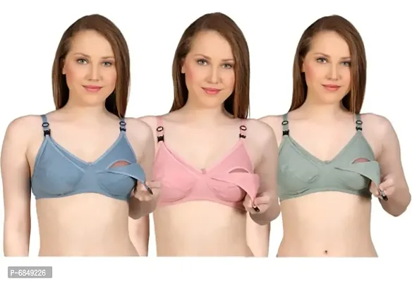 Womens Non Padded Cotton Fabric Maternity Bra, Multicolored Pack of 3-thumb0