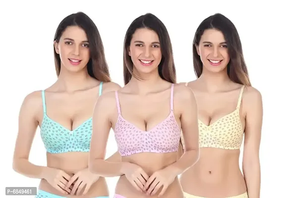Womens Everyday Wear Non Wired Lightly Padded Bra, Pack of 3 (Multicolor, Size:-30-40)