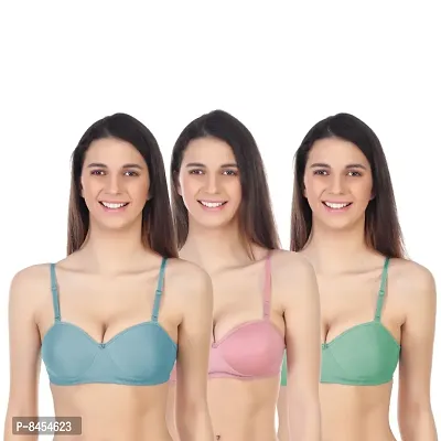 Lersiha Womens Half Cup Lightly Padded / Push Up Bra , Multicolored Combo Pack Of 3