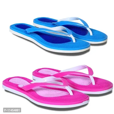 Combo of 2 Acupressure Multi color Slippers BLUE/PINK-thumb0