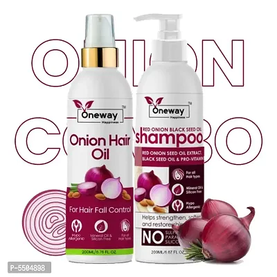 Oneway Happiness Onion Hair Growth Combo 400ml ( Onion Hair Oil 200ml and Onion Hair Shampoo 200ml )-thumb0