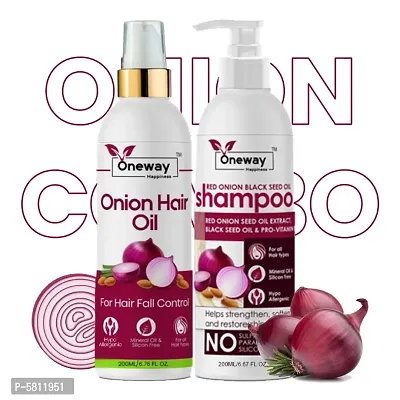 Oneway Happiness Hair Care Professional Combo For Hair Growth And Hair Fall Control 400Ml Red Onion Oil 200Ml And Red Onion Shampoo 200Ml Hair Care Hair Oil