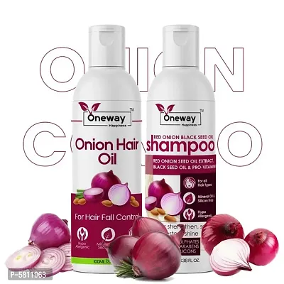 Oneway Happiness Onion Hair Growth Kit 200Ml Onion Hair Oil 100Ml And Onion Hair Shampoo 100Ml Hair Care Hair Oil-thumb0