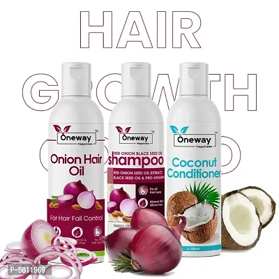 Oneway Happiness Onion Hair Growth kit 300ml ( Onion Hair Oil 100ml and Onion Hair Shampoo 100ml and Coconut Conditioner 100ml )