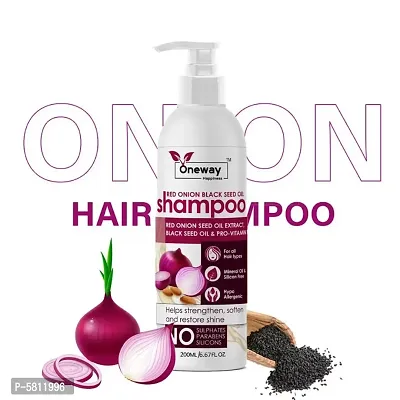 Oneway Happiness Red Onion Shampoo with Black Seed Oil and Pro-Vitamin E For Hair Growth and Hair Fall Control,  200ml-thumb0