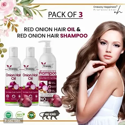 Oneway Happiness Onion Hair Growth kit 300ml (2unit Onion Hair Oil 100ml and 1unit Onion Hair Shampoo 200ml )