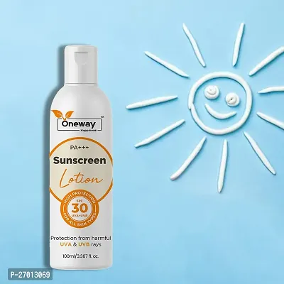 Oneway Happiness Sunscreen Lotion Matte Finish - Spf 30 Pa+++ - Very High Broad Spectrum - Uva  Uvb Protection - Quick Absorb - No Parabens, Silicones, Mineral Oil, Oxide, Color  Benzophenone 100ml-thumb0