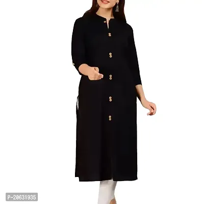 Black Kurti, Rayon Kurti, Long Kurti, Designer Kurti, Fancy Western Kurti, Regular wear, Office wear, Plain Black Kurti, Cotton, Rayon Fabric, Dress, Straight Kurti with Side Slits-thumb0