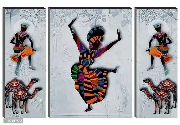 Set Of 3-Piece Traditional Dance Modern Art (DL1) MDF Framed Wall Art Painting Set (12X18 Inch,Multicolor)-thumb0