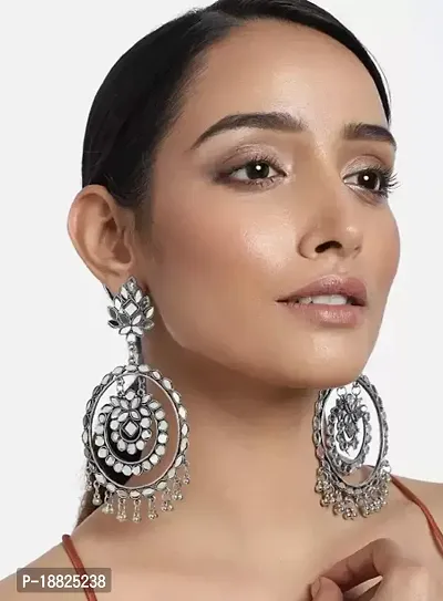 Beautiful Silver Alloy Agate Jhumkas Earrings For Women