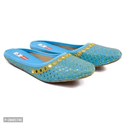 Baishya Traders Ethnic Flats, Women's Traditional Slip-On Slippers, Sandal, Chappal(JUTTI105SKYBLUE-9)