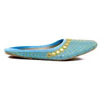 Baishya Traders Ethnic Flats, Women's Traditional Slip-On Slippers, Sandal, Chappal(JUTTI105SKYBLUE-9)-thumb2