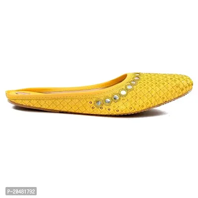 Baishya Traders Ethnic Flats, Women's Traditional Slip-On Slippers, Sandal, Chappal(JUTTI105YELLOW-8)-thumb3