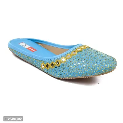 Baishya Traders Ethnic Flats, Women's Traditional Slip-On Slippers, Sandal, Chappal(JUTTI105SKYBLUE-11)-thumb2