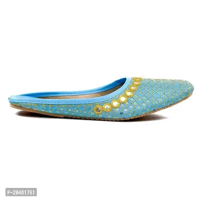 Baishya Traders Ethnic Flats, Women's Traditional Slip-On Slippers, Sandal, Chappal(JUTTI105SKYBLUE-8)-thumb3