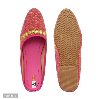 Baishya Traders Ethnic Flats, Women's Traditional Slip-On Slippers, Sandal, Chappal(JUTTI105PINK-8)-thumb0