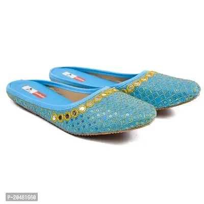 Baishya Traders Ethnic Flats, Women's Traditional Slip-On Slippers, Sandal, Chappal(JUTTI105SKYBLUE-12)-thumb0