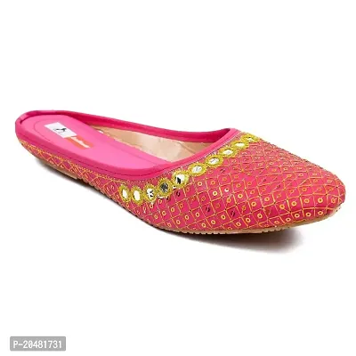 Baishya Traders Ethnic Flats, Women's Traditional Slip-On Slippers, Sandal, Chappal(JUTTI105PINK-8)-thumb3