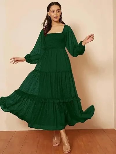 Womens Maxi Length Smocked Chiffon Dress