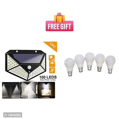 Combo Solar Interaction Wall Lamp Bk-100 , Black, Free Size(Packof 1)  9W Multipack B22 LED Cool Day White LED Bulb (Pack of 5)-thumb0