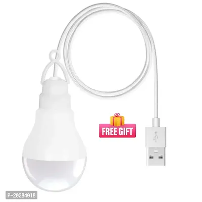 Bright USB LED Bulb of 9 Volts Along with Long Wire/Cable, Reading Lamp for Outdoor Camping Used with Any Laptop, PC, Power Bank  Smart Phone USB Bulb Light (White) (Pack of1)-thumb0