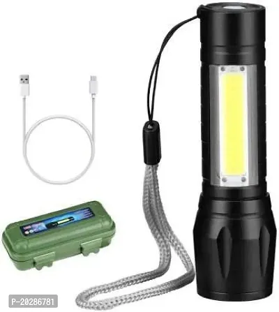 LED Flashlight with COB Light Mini Waterproof Portable LED Flashlight USB Rechargeable 3 Modes Light Flashlight - Black-thumb0