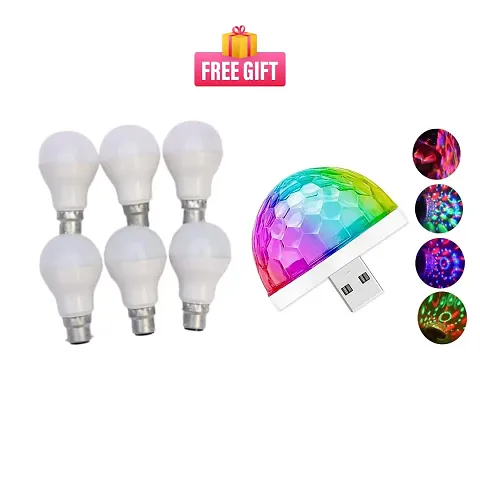 Combo Multipack B22 LED Cool Day White LED Bulb USB Operated Disco Projection Light Multicolor Disco Effects