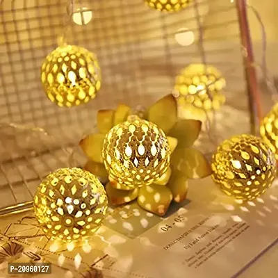 14 LED Small Ball Shape Golden Metal String Light Plug-in Mode with Rice Metal Fairy Lights for Home Decoration, Outdoor, Indoor, Festival (15 Led, Warm White, 4 Meter, Small Ball)