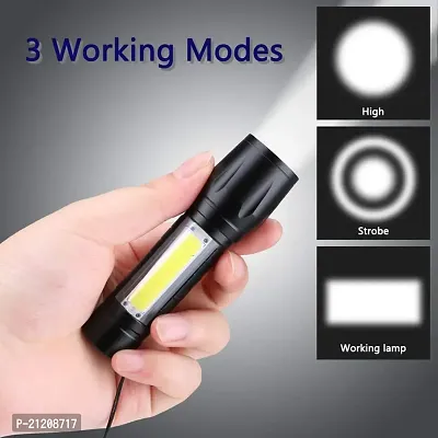 Led Flashlight Rechargeable USB Torch Mini Small Light Super Bright Handheld Tiny Portable Pocket Flash Light with COB Side Searchlight High Lumens Zoomable Emergency Camping Accessories (Pack of 2)-thumb2