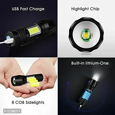 Led Flashlight Rechargeable USB Torch Mini Small Light Super Bright Handheld Tiny Portable Pocket Flash Light with COB Side Searchlight High Lumens Zoomable Emergency Camping Accessories (Pack of 2)-thumb3