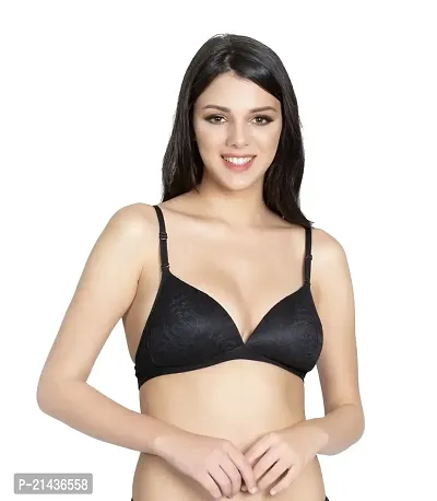 ENVIE Women's Lace Padded Nylon Bra/Non-Wired, T-Shirt Bra/Inner Wear for Ladies Daily Use Padded Bra - Black(34d)