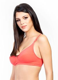 Non-Padded Wirefree Cotton Orange Minimizer Bra-thumb2